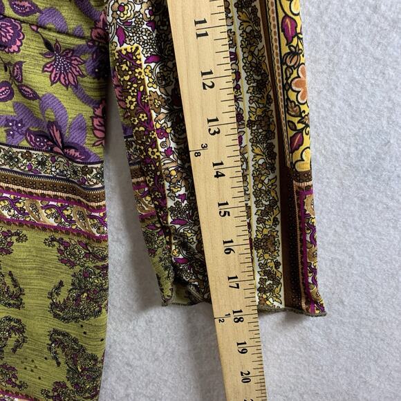 Women Patchwork Print Paisley Top Sz M Y2K Boho Indie Artsy Bling Slinky Stretch - Picture 7 of 10